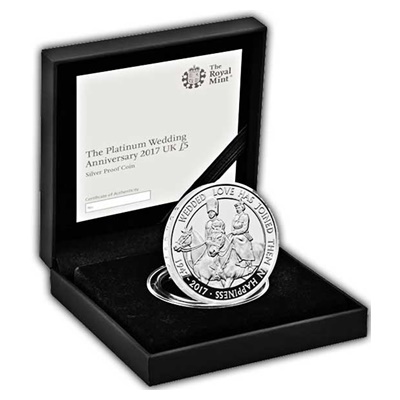 2017 Silver Proof £5 Coin - The Platinium Wedding Anniversary - Click Image to Close